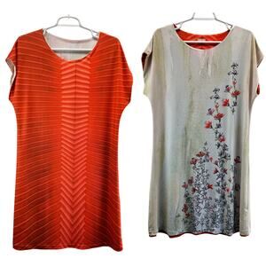 Animapop Reversible Short Sleeve Dress White Orange Floral XL Stretchy